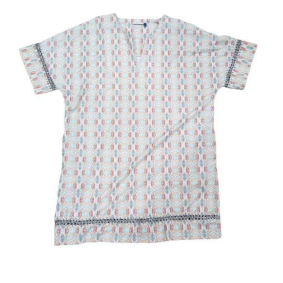 Cabana life Women's Tunic swim cover up Cream Pink and Blue Size Large - Picture 1 of 11